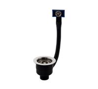 Flode Top-Fix Kitchen Sink Strainer Waste With Overflow Polished Steel Plug Waste Easy Top Fix Installation, Stainless Steel Look