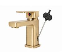 Flode Top-Fix Lima Mono Basin Mixer Tap - Brushed Brass - Quick Install - Contemporary - Deck-Mounted - With Flexible Hoses