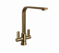 Flode Top-Fix Rena Twin Lever Kitchen Mixer Tap - Quick Install - Brushed Brass - Swivel Spout - Deck-Mounted - Top Fix Installation