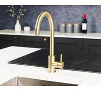 Flode Top Fix Swan Single Lever Kitchen Mixer Tap Brushed Brass