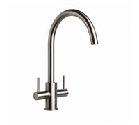 Flode Top-Fix Torra Twin Lever Kitchen Mixer Tap - Quick Instal - Brushed Steel - Swivel Spout - Deck-Mounted - Top Fix Installation
