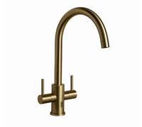 Flode Top-Fix Torra Twin Lever Kitchen Mixer Tap - Quick Install - Brushed Brass - Swivel Spout - Deck-Mounted - Top Fix Installation