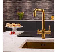 Flode Vier 4 in 1 Boiling Water Tap Full Kit - Tank & Filter | Instant Boiling, Filtered Cold, Mains Hot & Cold Water | Full Kit with 2.4L Boiler Unit & Filter | Instant Hot 4 in 1 tap (Brushed Gold)