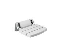 Flode Wall Mounted Shower Seat - Gloss White Folding Shower Seat with Chrome Supports Space Saving Shower Chair for Disabled Elderly & Accessible Wet Rooms