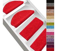 FLODI. Barcelona Deep Pile Stair Tread Mats, Shaggy Carpet Stair Mats, Anti Slip Self Adhesive Carpet Runner Pads (Red, Semicircular - 23 x 65 cm)