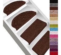 FLODI. Barcelona Deep Pile Stair Tread Mats, Shaggy Carpet Stair Mats, Anti Slip Self Adhesive Carpet Runner Pads (Dark Brown, Semicircular - 23 x 65 cm)