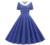 Flodxo 1950S Dresses for Girls Vintage Retro Rockabilly Polka Dot Floral Swing Skater Party Evening 50S 60S Pinup Audrey Hepburn Dress Elegant Casual Going Out Outfits for Cocktail 5-14 Years Blue