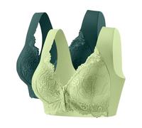 Flodxo 2 Pc Bras for Women Non Wired Plus Size Sexy Bras Push Up Front Fastening Bra High Support Lift Up Everyday Bra with Wide Strap Comfortable Wireless Seamless Soft Bralettes Green XXL