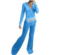 Flodxo 2 Piece Outfits for Women Tracksuit Long Sleeve Velour for Velvet Ladies Hoodie Sweatshirt Jogging Workout Sets Ladies Sports Fashion Casual Suit Sportswear Ladies Sweatsuit Sky Blue M