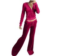 Flodxo 2 Piece Outfits for Women Tracksuit Long Sleeve Velour for Velvet Ladies Hoodie Sweatshirt Jogging Workout Sets Ladies Sports Fashion Casual Suit Sportswear Ladies Sweatsuit Hot Pink M