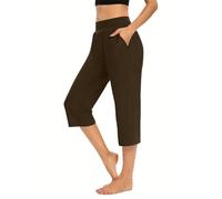 Flodxo 3/4 Trousers for Women UK, Ladies Cropped Trousers Summer Capri Pants Three Quarter Joggers Culottes Loose Comfy Lounge Pants Brown XL