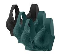 Flodxo 3 Pack Bras for Women Multipack Full Coverage Non Wired Push Up Everyday Bra No Underwire Bralets Wireless Wide Straps Bralettes Adjustable Comfort Underwear Padded Bra Plus Size Green 5XL