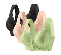 Flodxo 3 Pack Sports Bras Women Front Close Wireless Push Up Wide Straps Breathable Bra No Underwire Sleep Bras Front Fastening Bra Ladies Comfy Lingerie Underwear Bralette Plus Size Beige 3XL