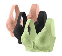 Flodxo 3 Pack Sports Bras Women Front Close Wireless Push Up Wide Straps Breathable Bra No Underwire Sleep Bras Front Fastening Bra Ladies Comfy Lingerie Underwear Bralette Plus Size Coffee XXL