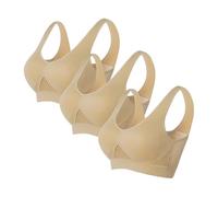 Flodxo 3 Pack Sports Bras Women Multipack High Support Running Wireless Bras Plus Size Minimiser Bra Non Wired Push Up T-Shirt Bra Full Coverage Gym Yoga Crop Tops with Removable Pads Khaki 5XL