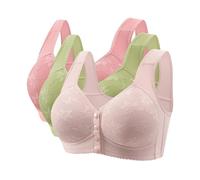Flodxo 3Pc Comfort Bras for Women Plus Size UK Wire- Front Button Closure Push Up Bras Full Coverage Wireless Ladies Bralettes Grey 3XL