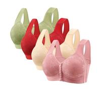 Flodxo 4Pcs Bras for Women UK Wireless Bra Ladies Front Closure Bralettes Lace Embroidered Underwear Sexy Push Up Bras Full Coverage Everyday Bra Plus Size Comfortable Brassiere XXL