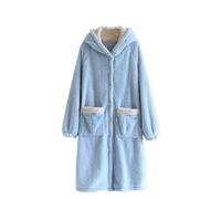 Flodxo Bath Robes for Women Plush Lightweight Fleece Dressing Gown Terry Towelling Hooded Bathrobe Winter Warm and Cosy Housecoat Loungewear Fluffy Fuzzy Nightgown with Pockets Blue L