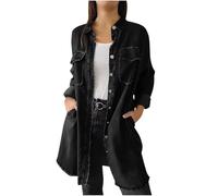 Flodxo Black Denim Jacket for Women Plus Size Long Jean Coats Lightweight Button Down Long Cardigans Casual Trench Coats Long Sleeve Distressed Jacket Outerwear Vintage Long Sleeve Tops S