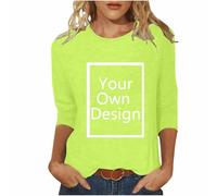 Flodxo Blouses for Women UK Personalised Custom Short Sleeve Tee Shirt Print Your Own Text Logo Photo Image Summer Tops Dressy Casual Crewneck 3/4 Sleeve Shirts Workout Tunic Blouse Mint Green 5XL