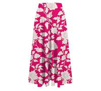 Flodxo Boho Skirt for Women UK Elasticated Waist Elegant Summer Dresses Plus Size Flowy Swing Long Skirts Vintage Floral Print A Line Beach Holiday Dress for Travel Work Going Out Hot Pink M