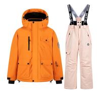 Flodxo Boys Girls Two Pieces Ski Outfits Kids Puffer Winter Warm Hooded Down Coat and Snow Bib Dungarees Pants Waterproof Windproof Thick Warm Snowsuit Thermal Ski Suits Pink 5-6Y