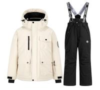 Flodxo Boys Girls Two Pieces Ski Outfits Kids Puffer Winter Warm Hooded Down Coat and Snow Bib Dungarees Pants Waterproof Windproof Thick Warm Snowsuit Thermal Ski Suits Black 5-6Y
