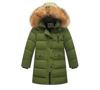 Flodxo Boys Girls Winter Jacket Kids Long Puffer Coat Lightweight Windproof Padded Down Jackets Long Sleeve Full Zip Thermal Overcoat Thicken Outerwear Warm Sonw Coats Army Green 10-11Y