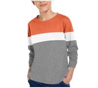 Flodxo Boys Plain Long Sleeves Shirt Kids Contrast Raglan Long Sleeve T-Shirts Crewneck Stripe Print Casual Loose Basic Tops Plain Comfort Pullover Baseball Daily School Tees Orange 12-13Y