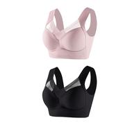 Flodxo Bras for Women 2PC Plus Size Wireless Seamless Bras Soft Comfort Everyday Bras Full Coverage Push Up Sports Bra Nude Bralette Back Support Bra Sleep Gym Bra Tops Black L