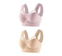 Flodxo Bras for Women 2PC Plus Size Wireless Seamless Bras Soft Comfort Everyday Bras Full Coverage Push Up Sports Bra Nude Bralette Back Support Bra Sleep Gym Bra Tops Beige 3XL