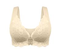 Flodxo Bras for Women Front Fastening Wireless Comfort Bras Sexy Lace Full Coverage Non Wired Bra Push Up Soft Breathable Tshirt Bra Plus Size Firm Support Ladies Bralette for Elderly Beige 3XL