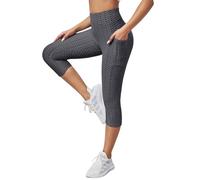 Flodxo Capri Leggings for Women UK 3/4 Gym Jeggings with Pockets High Waist Cropped Trousers Yoga Capri Pants Running 3/4 Length Leggings for Workout Dark Grey XXL