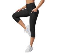 Flodxo Capri Leggings for Women UK 3/4 Gym Jeggings with Pockets High Waist Cropped Trousers Yoga Pants Running Active 3/4 Length Leggings for Workout Exercise & Fitness Black L