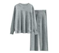 Flodxo Co Ord Sets for Women Going Out 2 Piece Outfits Winter Warm Fleece Fluffy Pyjamas Sets Sherpa Teddy Pajama Pyjama Tops and Pj Bottoms Sleepwear Nightwear Lounge Wear Sets Grey XXL