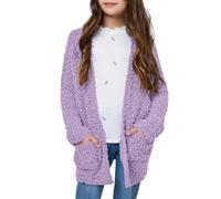 Flodxo Cozy Cardigans Kids Girls Boys Fleece Fluffy Coats Fuzzy Warm Sherpa Jacket Lightweight Solid Color Outwear Jumper Autumn Winter Coat With Pockets Purple 10-12Y