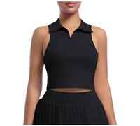 Flodxo Crop Tops for Women Y2K Tennis Gym Tank Tops Lapel Collared Cropped Shirts V Neck Casual Cami Sleeveless Blouses Built in Bra Padded Slim Fit Sports Pullover Workout Vest Tops Black L