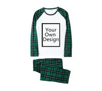 Flodxo Custom Christmas Pyjamas Family Personalised Matching Christmas Pajamas Set Create Your Own Customised Sleepwear Xmas Pjs Sets with Any Text and Photo For Women Men Kids Baby Green XL