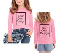 Flodxo Custom Front & Back Personalised T-Shirt for Girls Boys Customised Long Sleeve Tops Create Your Own Casual Solid Color Blouses & Shirts with Any Photo or Text Pink 5-6Y