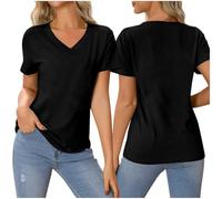 Flodxo Custom T Shirt 5XL Women Personalised T Shirt Summer V Neck Short Sleeve Tops Plus Size Create Your Own Tshirts Front and Back Personalised Text and Image Shirts Black XL