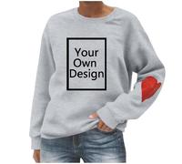 Flodxo Custom T Shirt S for Men Women Personalised Sweatshirts Crew Neck Long Sleeve Casual Plain Pullover Lightweight Ladies Jumpers Design Your Own Plus Size Swearshirt without Hood Grey XL