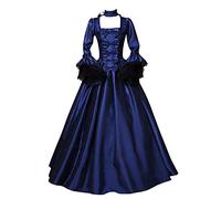 Flodxo Dresses for Women Rockabilly Halloween Cocktail Dress Plus Size Victorian Fancy Dress Retro Party Gothic Gown Princess Costume Dresses Lace Long Sleeve Goth Cosplay Dress Blue 3XL