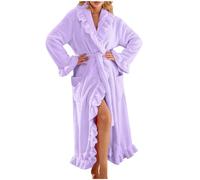 Flodxo Dressing Gown Womens Fluffy Flannel Soft Robe Winter Warm Bathrobe Plush Soft Cosy Long Bath Robes Elegant Casual Housecoat Loungewear Ladies Dressing Gown with Belt Pocket Purple M