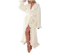 Flodxo Dressing Gown Womens Fluffy Flannel Soft Robe Winter Warm Bathrobe Plush Soft Cosy Long Bath Robes Elegant Casual Housecoat Loungewear Ladies Dressing Gown with Belt Pocket White L