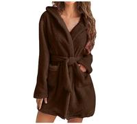 Flodxo Dressing Gowns for Women UK Fluffy Hooded Fleece Robes Plus Size Super Soft Bathrobe Winter Sherpa Lined Warm Dressing Gown Lounge Plush Pajamas with Belt Pockets Nightwear Brown S