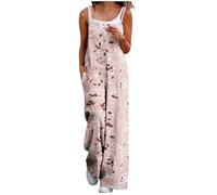 Flodxo Dungarees for Women UK Plus Size Summer Casual Jumpsuit Playsuits Wide Leg Dressy Pants Overall Sleeveless Floral PRT Palazzo Trousers Rompers Pockets Elegant Loose Oufits Beige 3XL