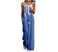 Flodxo Dungarees for Women UK Plus Size Summer Casual Jumpsuit Playsuits Wide Leg Dressy Pants Overall Sleeveless Floral PRT Palazzo Trousers Rompers Pockets Elegant Loose Oufits Blue 3XL