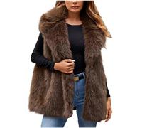 Flodxo Faux Fur Gilet Women UK Plus Size Fluffy Fake Fur Vest Sleeveless Elegant Furry Waistcoats Casual Bodywarmer Vest Coats V Neck Fuzzy Gilet Coats Winter Thermal Vest Jacket Coffee XXL