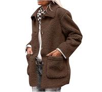 Flodxo Fleece Jacket Women Faux Fur Coat Warm Winter Fluffy Teddy Cardigan Teddy Fleece Winter Coats Thermal Plush Outwear Jackets Casual Plain Button Open Front Mid Length Overcoat Brown S