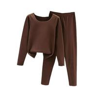 Flodxo Fleece Lined Thermal Underwear Womens Base Layer Long Johns Warm Underwear Set Winter Fleece Pyjama Sets Long Sleeve Tops and Leggings Lounge Wear Sets Homewear Nightwear Coffee XL